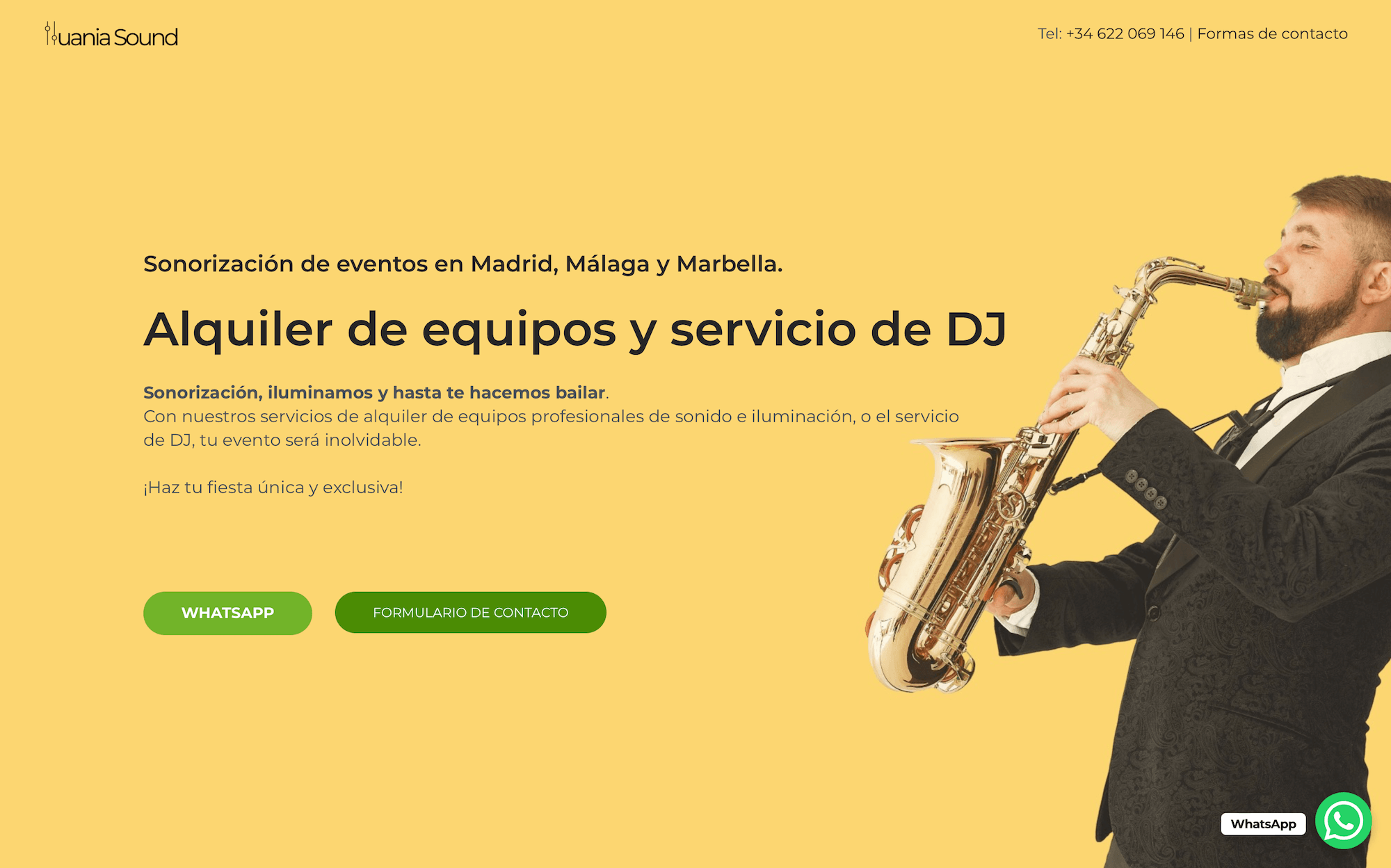 Modern web design for a Spanish sound company designed by Alex