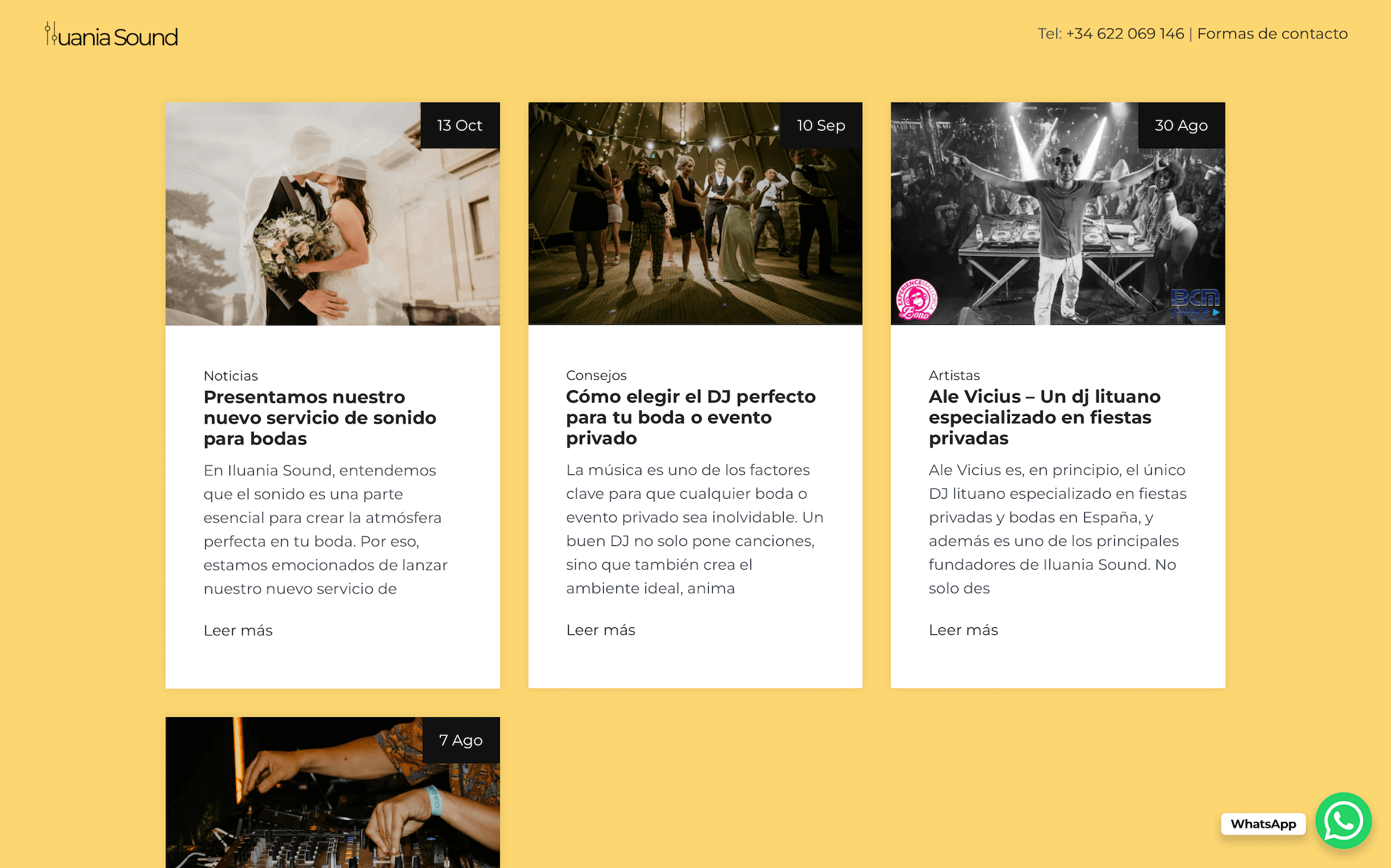Modern web design for a Spanish sound company designed by Alex