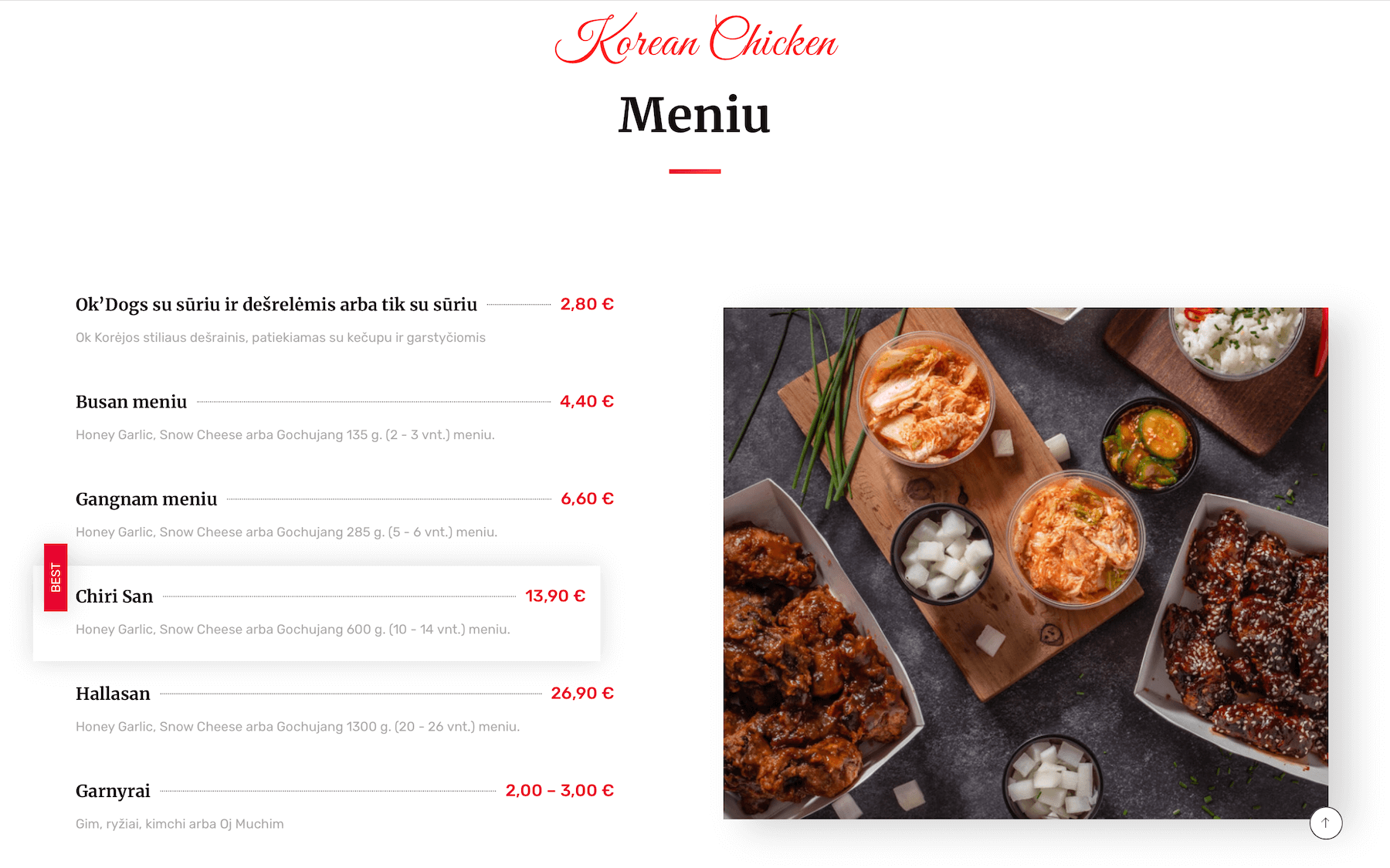 Web design for a Korean restaurant: OK Korean Chicken