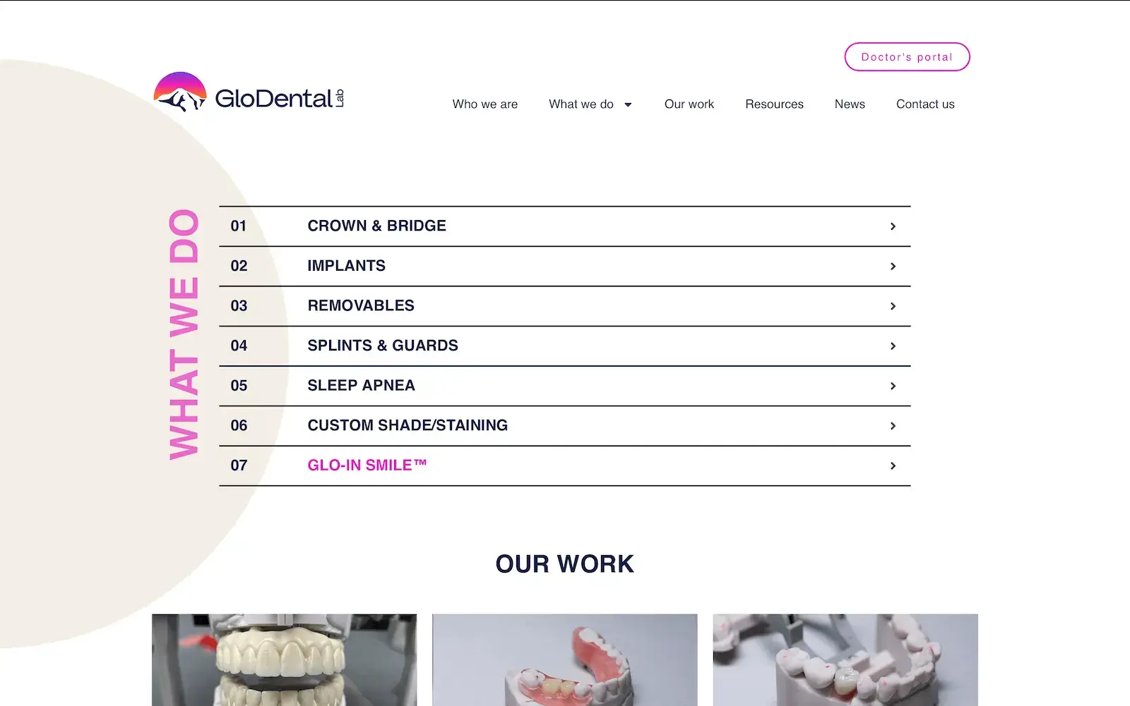 Desarrollo de página web para un laboratorio dental glodental desktop4.webp